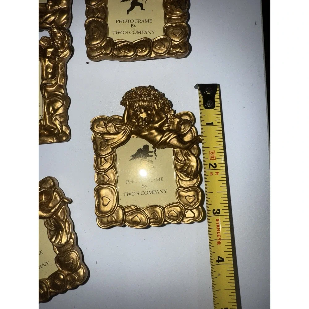 VTG‎ Set of 13 Gold Toned Two's Company Small Photo Frames Angel Cherub Ribbon N